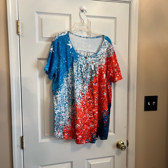 Women's Plus Size Colorblock Ombre Print Button Front Summer Vacation Top 24W - Picture 6 of 10